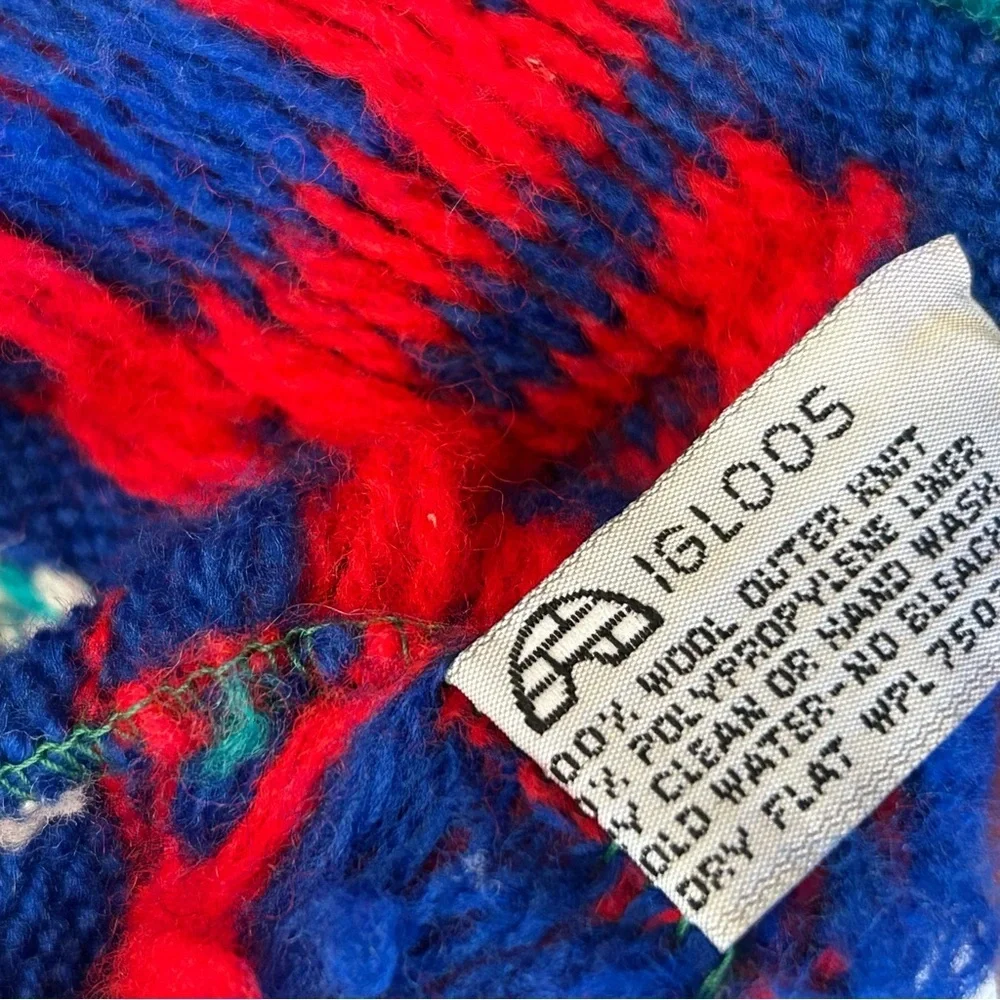 Toddler Kids Baby Igloo Red and Blue Knit Hat Wool